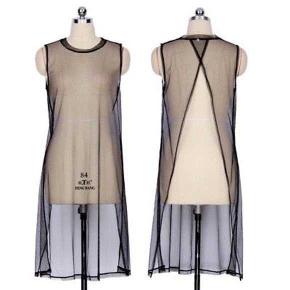 Black Mesh Sleeveles Open Back Cover Up Dress - Picture 2 of 7